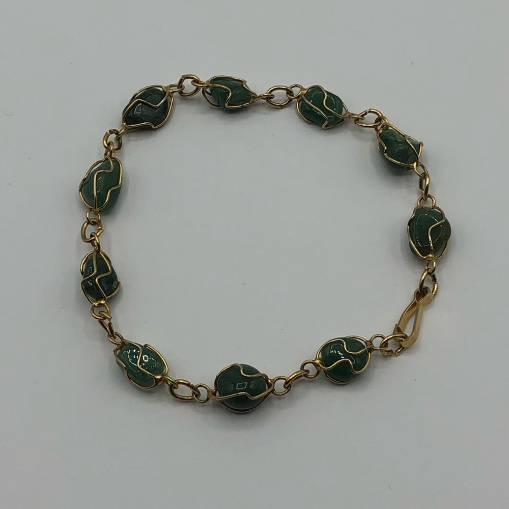 Vintage Wire Cage Bracelet Green Aventurine Gold - Picture 3 of 8